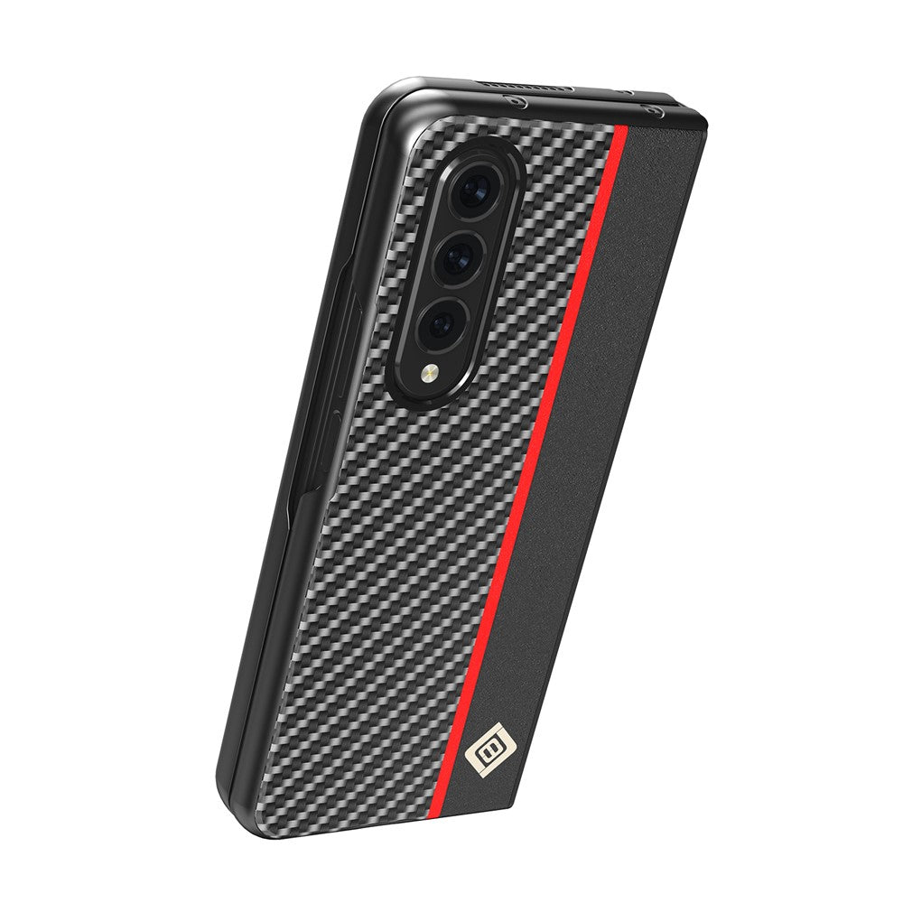 LC.IMEEKE Carbon Fiber Texture Splicing PU Leather Coated Folding Phone Case Shell for Samsung Galaxy Z Fold3 5G