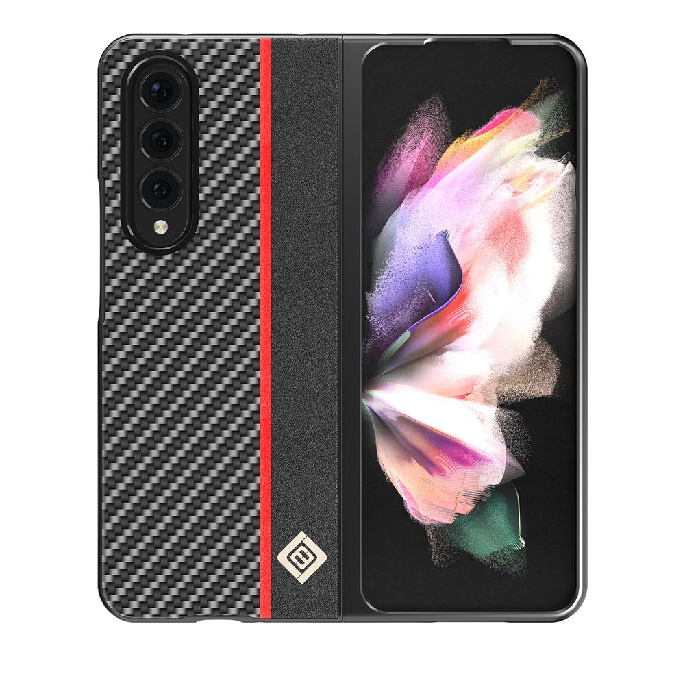 LC.IMEEKE Carbon Fiber Texture Splicing PU Leather Coated Folding Phone Case Shell for Samsung Galaxy Z Fold3 5G