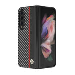 LC.IMEEKE Carbon Fiber Texture Splicing PU Leather Coated Folding Phone Case Shell for Samsung Galaxy Z Fold3 5G