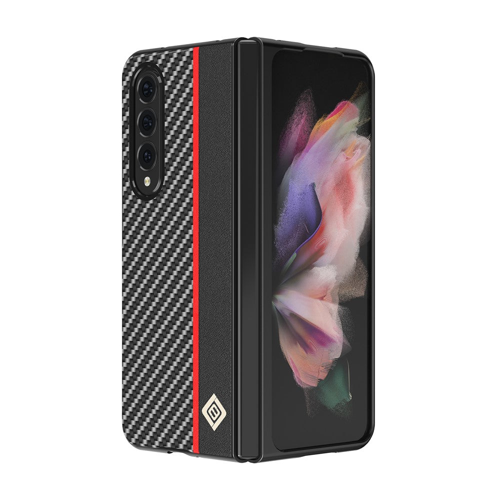 LC.IMEEKE Carbon Fiber Texture Splicing PU Leather Coated Folding Phone Case Shell for Samsung Galaxy Z Fold3 5G