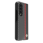 LC.IMEEKE Carbon Fiber Texture Splicing PU Leather Coated Folding Phone Case Shell for Samsung Galaxy Z Fold3 5G