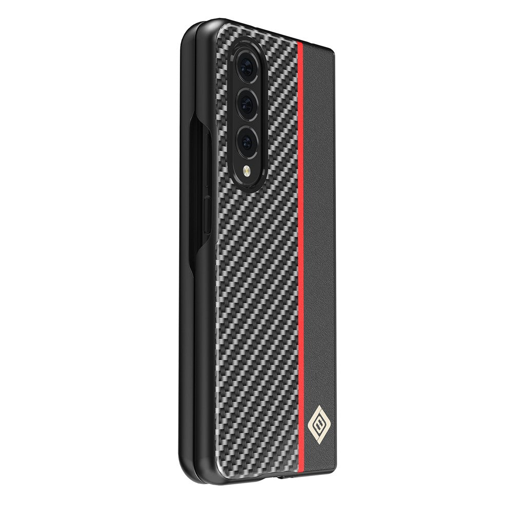 LC.IMEEKE Carbon Fiber Texture Splicing PU Leather Coated Folding Phone Case Shell for Samsung Galaxy Z Fold3 5G