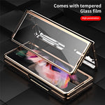 Vacuum Plating Frame Carbon Fiber Texture PU Leather Coated PC Case with Screen Film for Samsung Galaxy Z Fold3 5G