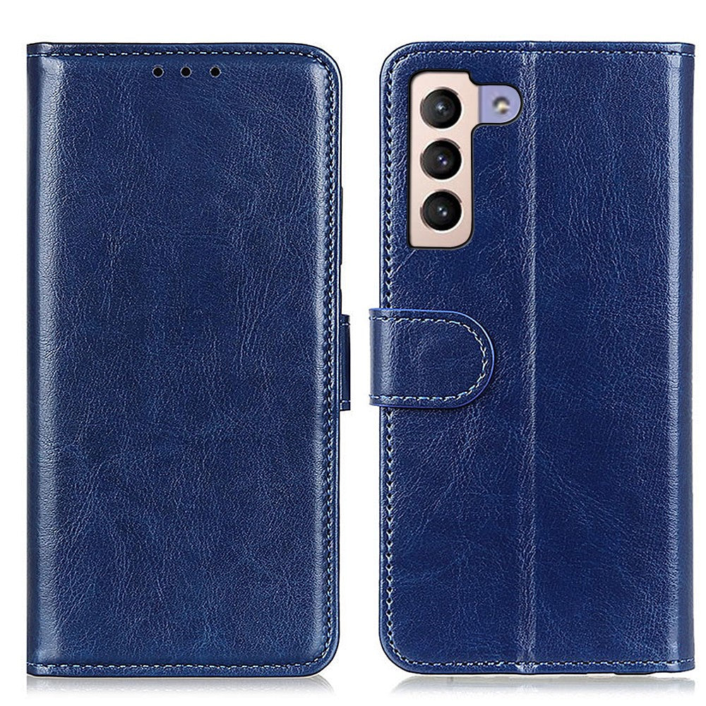 Crazy Horse Texture Magnetic Clasp Anti-Drop PU Leather Wallet Stand Case Folio Flip Protective Cover for Samsung Galaxy S22 5G