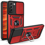Heavy Duty PC + TPU Protective Phone Case with Slide Camera Protector and Ring Kickstand for Samsung Galaxy S22 5G