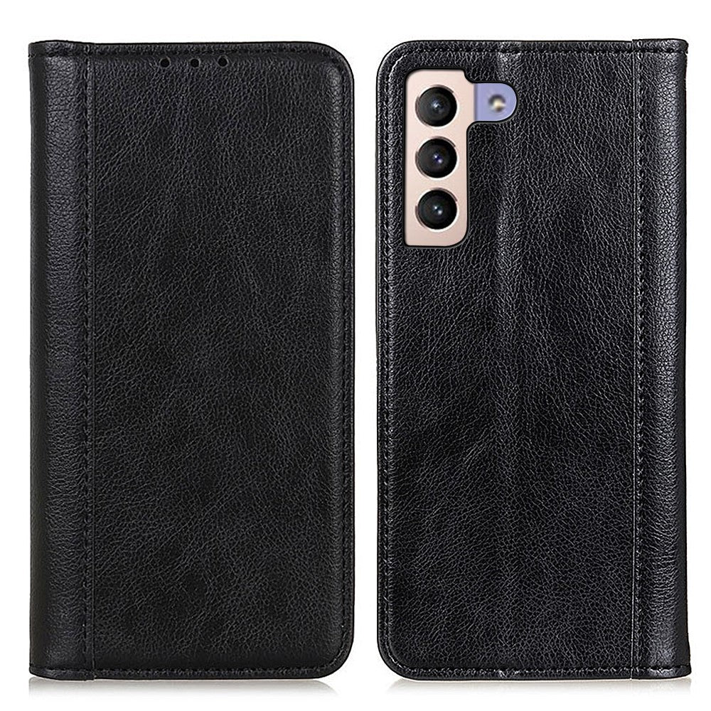 Litchi Texture Wallet Split Leather Phone Case Stand Auto-absorbed Magnetic Closing Flip Shell for Samsung Galaxy S22 5G
