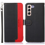 KHAZNEH Scratches Protection RFID Blocking Litchi Texture Leather Wallet Phone Case with Handy Strap for Samsung Galaxy S22+ 5G