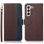 KHAZNEH Scratches Protection RFID Blocking Litchi Texture Leather Wallet Phone Case with Handy Strap for Samsung Galaxy S22+ 5G