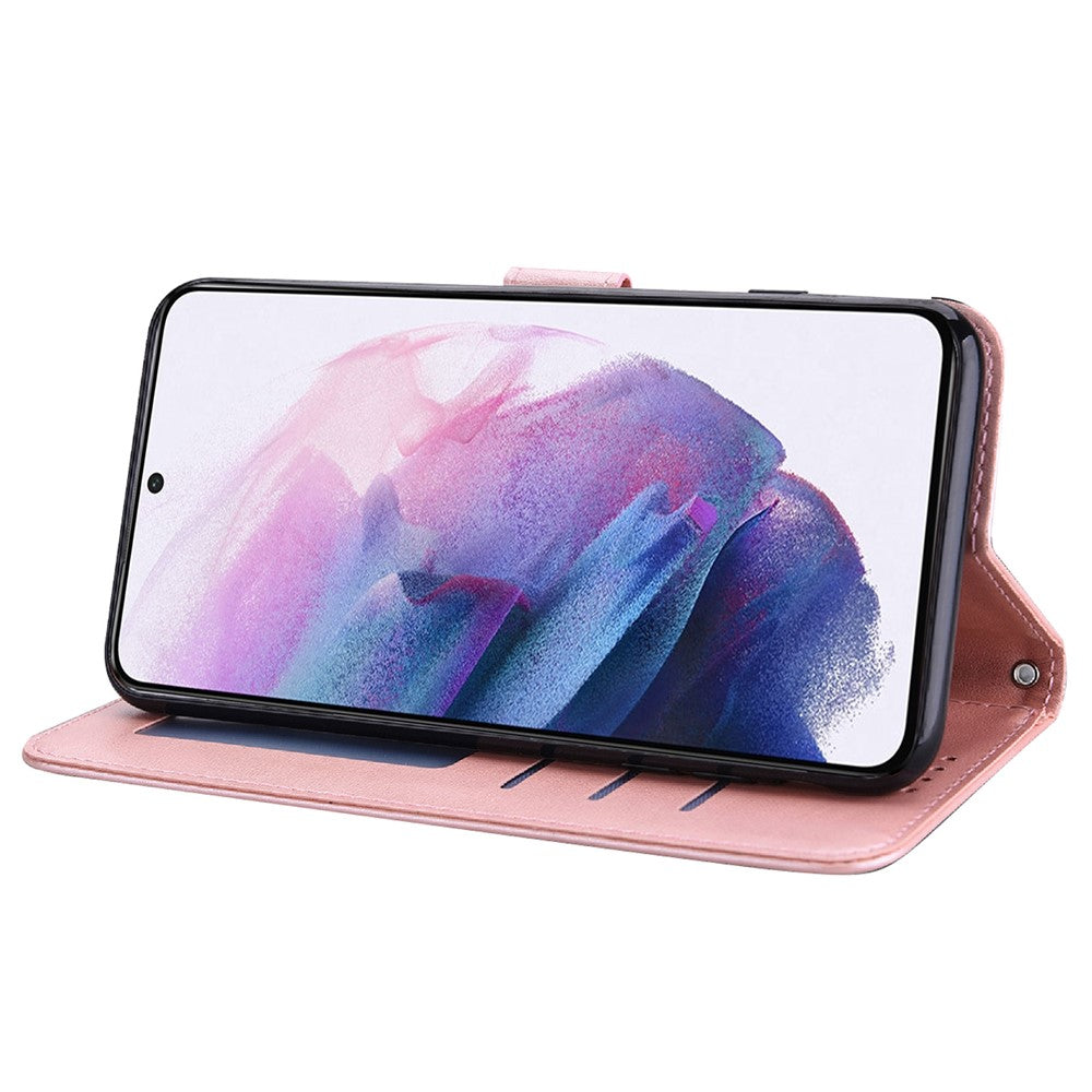 Stand Function Deer and Tree Imprinted PU Leather Wallet Magnetic Shockproof Case for Samsung Galaxy S22 Ultra 5G