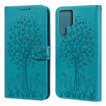 Stand Function Deer and Tree Imprinted PU Leather Wallet Magnetic Shockproof Case for Samsung Galaxy S22 Ultra 5G
