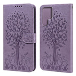 Stand Function Deer and Tree Imprinted PU Leather Wallet Magnetic Shockproof Case for Samsung Galaxy S22 Ultra 5G
