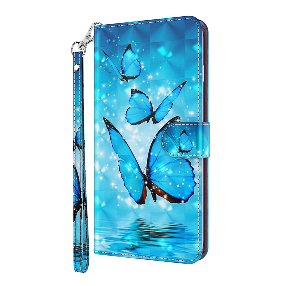 3D Creative Pattern Printing PU Leather Stand Flip Wallet Magnetic Protective Case with Strap for Samsung Galaxy S22 Ultra 5G