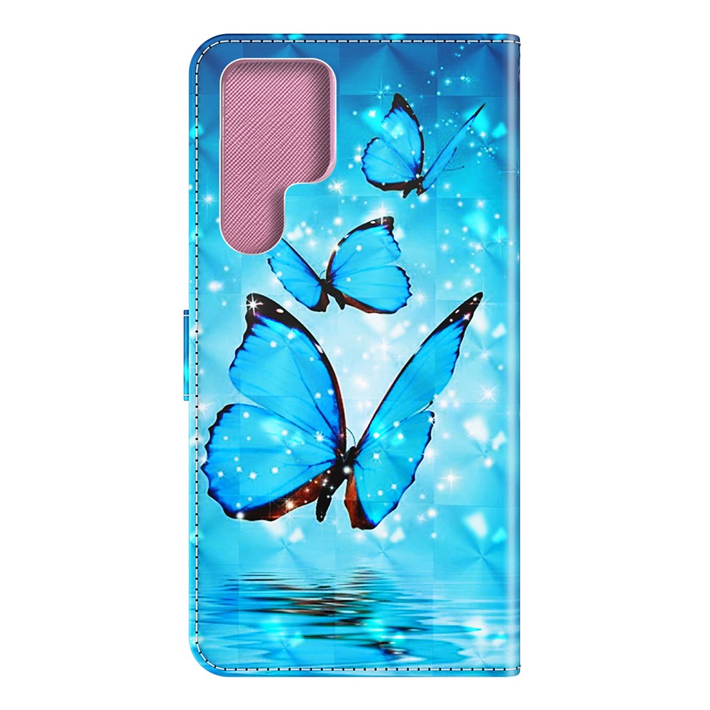 3D Creative Pattern Printing PU Leather Stand Flip Wallet Magnetic Protective Case with Strap for Samsung Galaxy S22 Ultra 5G