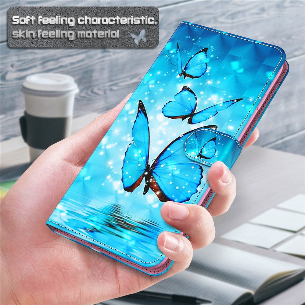 3D Creative Pattern Printing PU Leather Stand Flip Wallet Magnetic Protective Case with Strap for Samsung Galaxy S22 Ultra 5G