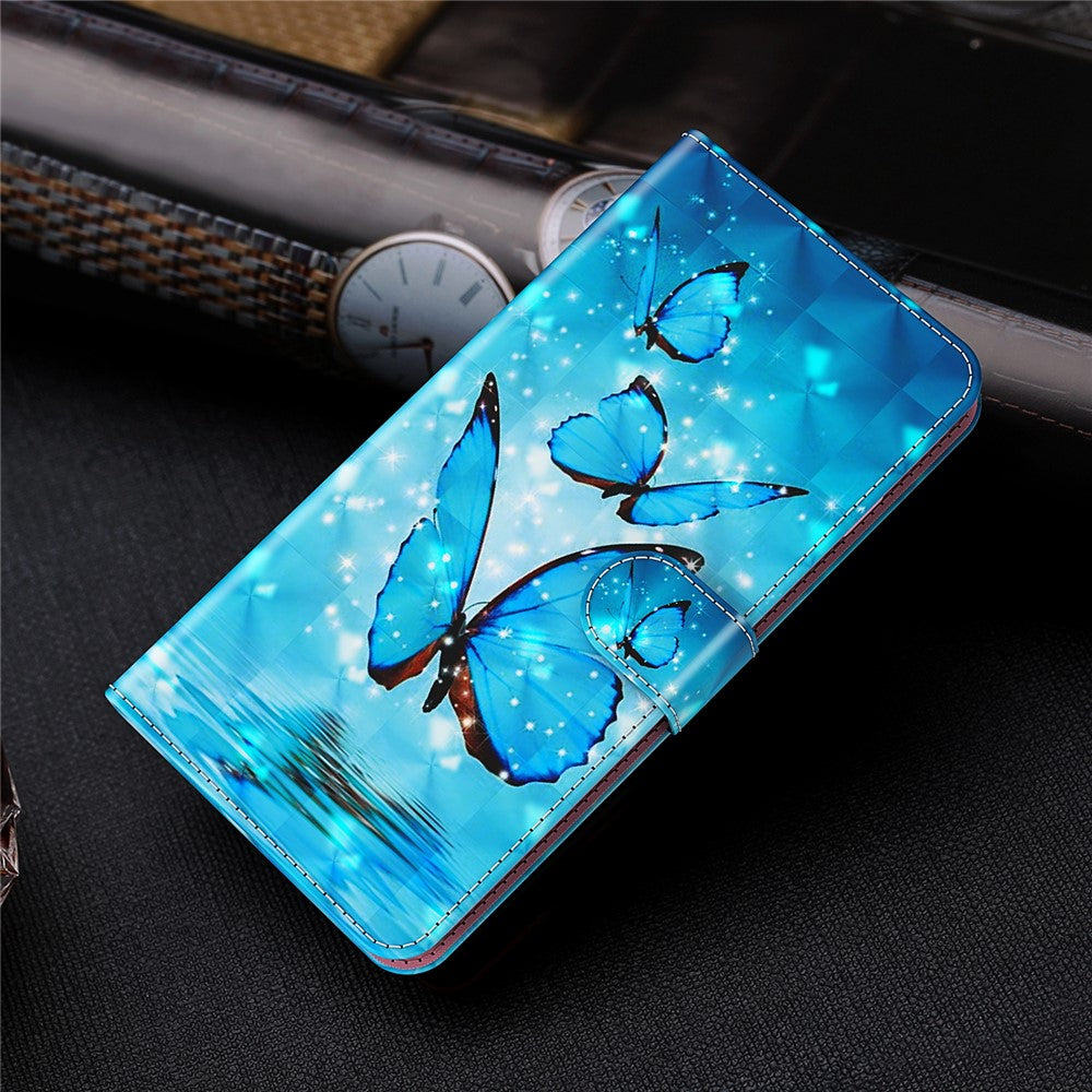 3D Creative Pattern Printing PU Leather Stand Flip Wallet Magnetic Protective Case with Strap for Samsung Galaxy S22 Ultra 5G