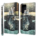 3D Creative Pattern Printing PU Leather Stand Flip Wallet Magnetic Protective Case with Strap for Samsung Galaxy S22 Ultra 5G