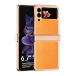 3Pcs/Set Separate Design Carbon Fiber Texture Vacuum Electroplating Frame PU Leather Coated PC Phone Cover Case for Samsung Galaxy Z Flip3 5G