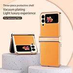 3Pcs/Set Separate Design Carbon Fiber Texture Vacuum Electroplating Frame PU Leather Coated PC Phone Cover Case for Samsung Galaxy Z Flip3 5G