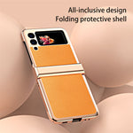 3Pcs/Set Separate Design Carbon Fiber Texture Vacuum Electroplating Frame PU Leather Coated PC Phone Cover Case for Samsung Galaxy Z Flip3 5G