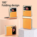3Pcs/Set Separate Design Carbon Fiber Texture Vacuum Electroplating Frame PU Leather Coated PC Phone Cover Case for Samsung Galaxy Z Flip3 5G