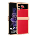 3Pcs/Set Separate Design Carbon Fiber Texture Vacuum Electroplating Frame PU Leather Coated PC Phone Cover Case for Samsung Galaxy Z Flip3 5G