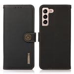 KHAZNEH Ægte Læder Phone Guard Pung Stand Etui med RFID Blokerende Tyverisikret Design mod Aflæsning for Samsung Galaxy S22 5G