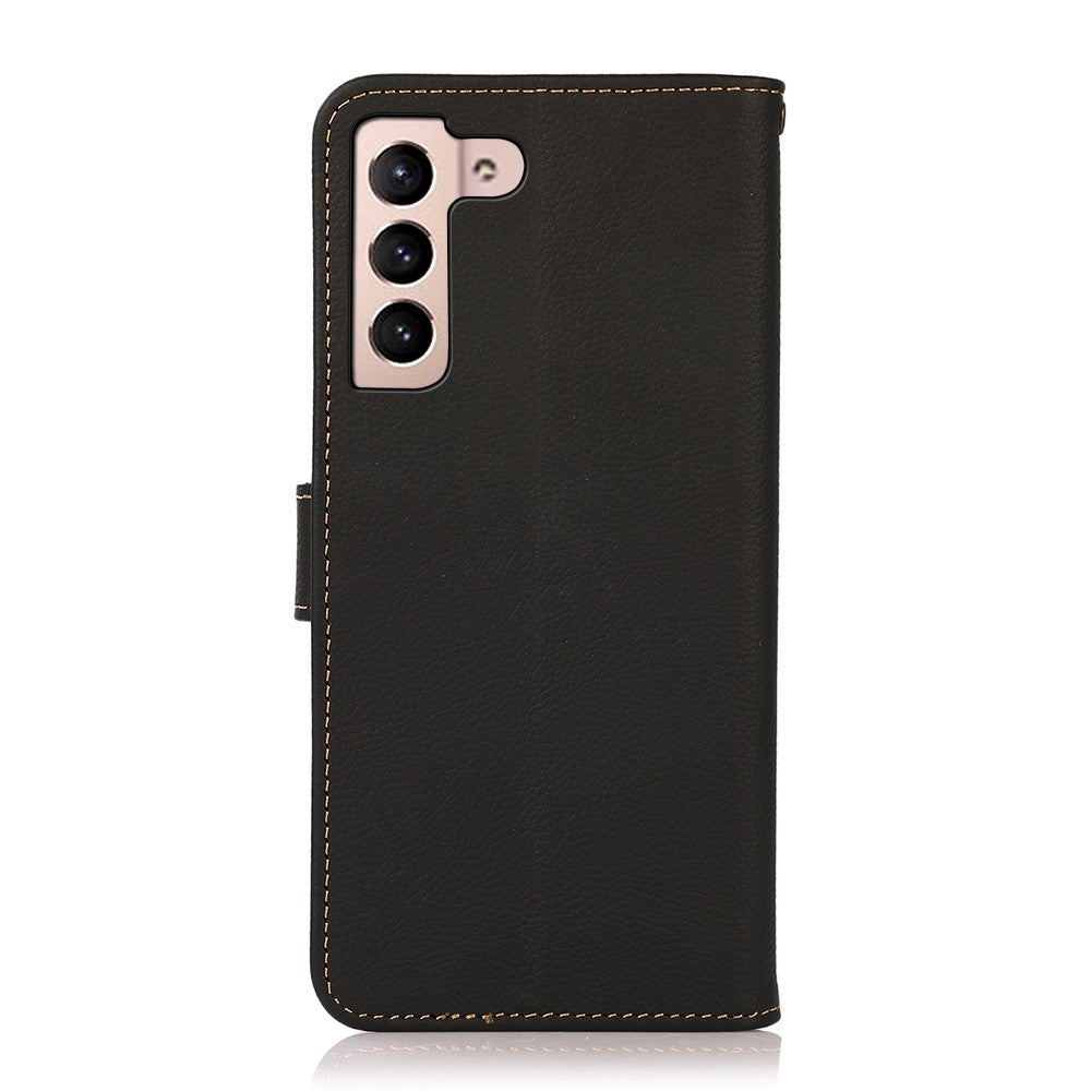 KHAZNEH Ægte Læder Phone Guard Pung Stand Etui med RFID Blokerende Tyverisikret Design mod Aflæsning for Samsung Galaxy S22 5G