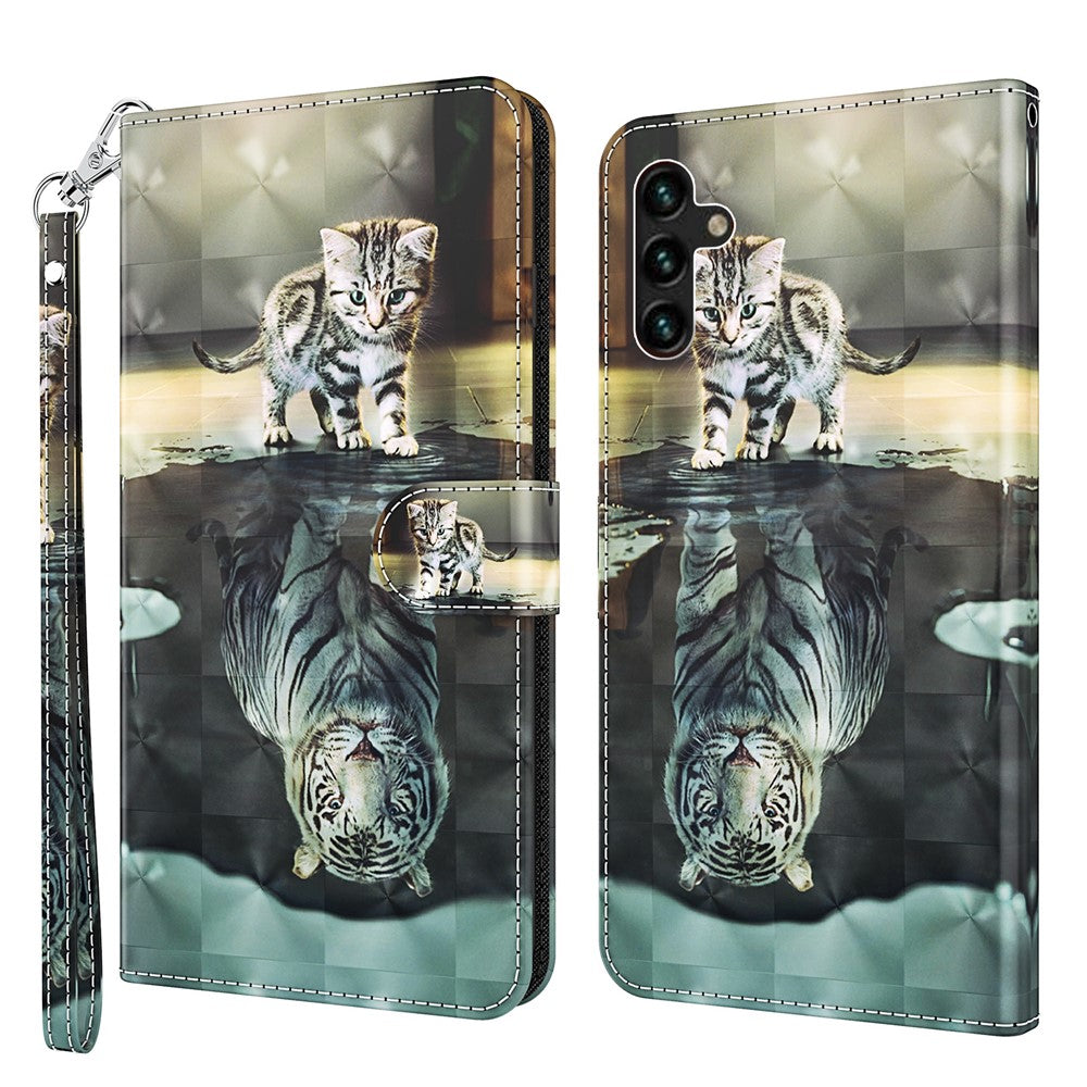 Folio Flip-plånboksfodral med 3D-mönstertryck i PU-läder och rem för Samsung Galaxy A13 5G / A04s 4G (164,7 mm)