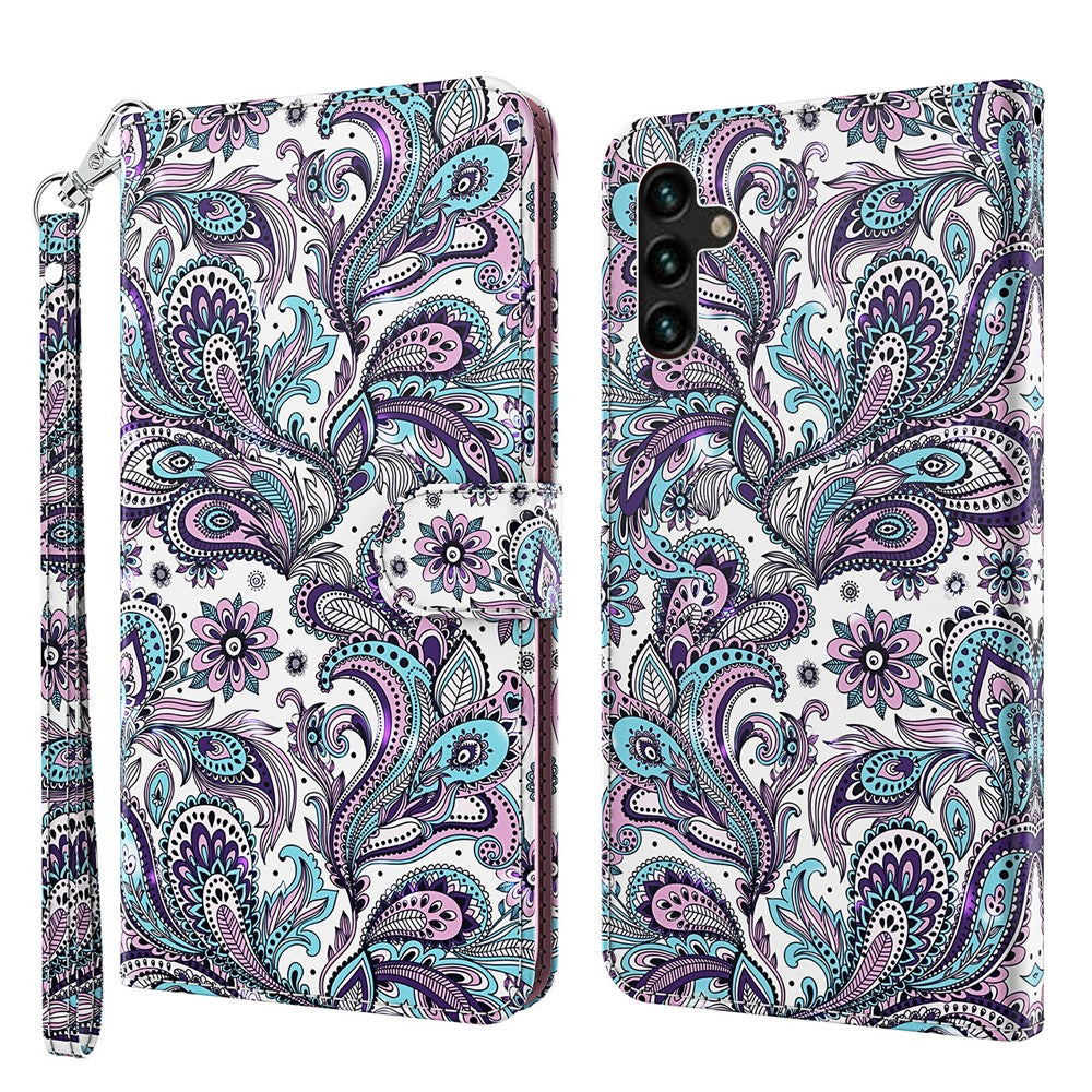 Folio Flip-plånboksfodral med 3D-mönstertryck i PU-läder och rem för Samsung Galaxy A13 5G / A04s 4G (164,7 mm)