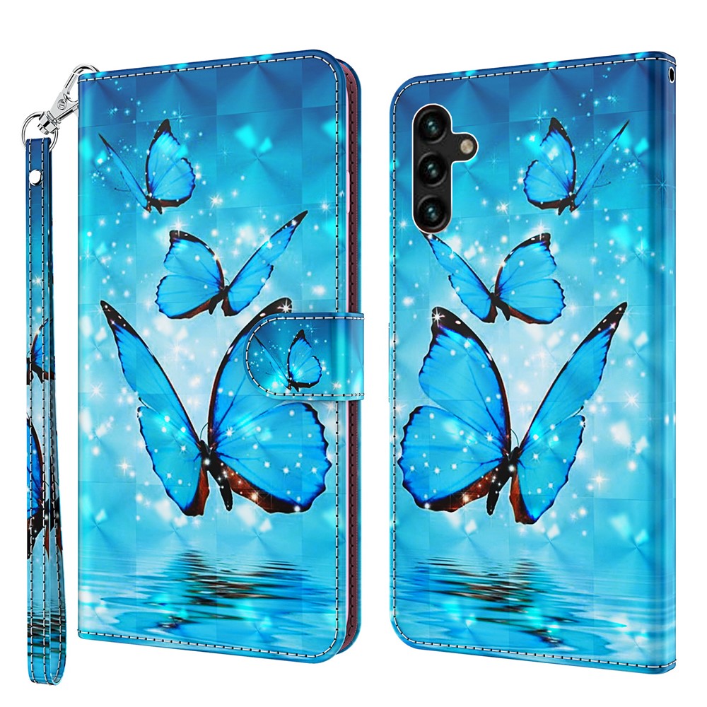 Folio Flip-plånboksfodral med 3D-mönstertryck i PU-läder och rem för Samsung Galaxy A13 5G / A04s 4G (164,7 mm)