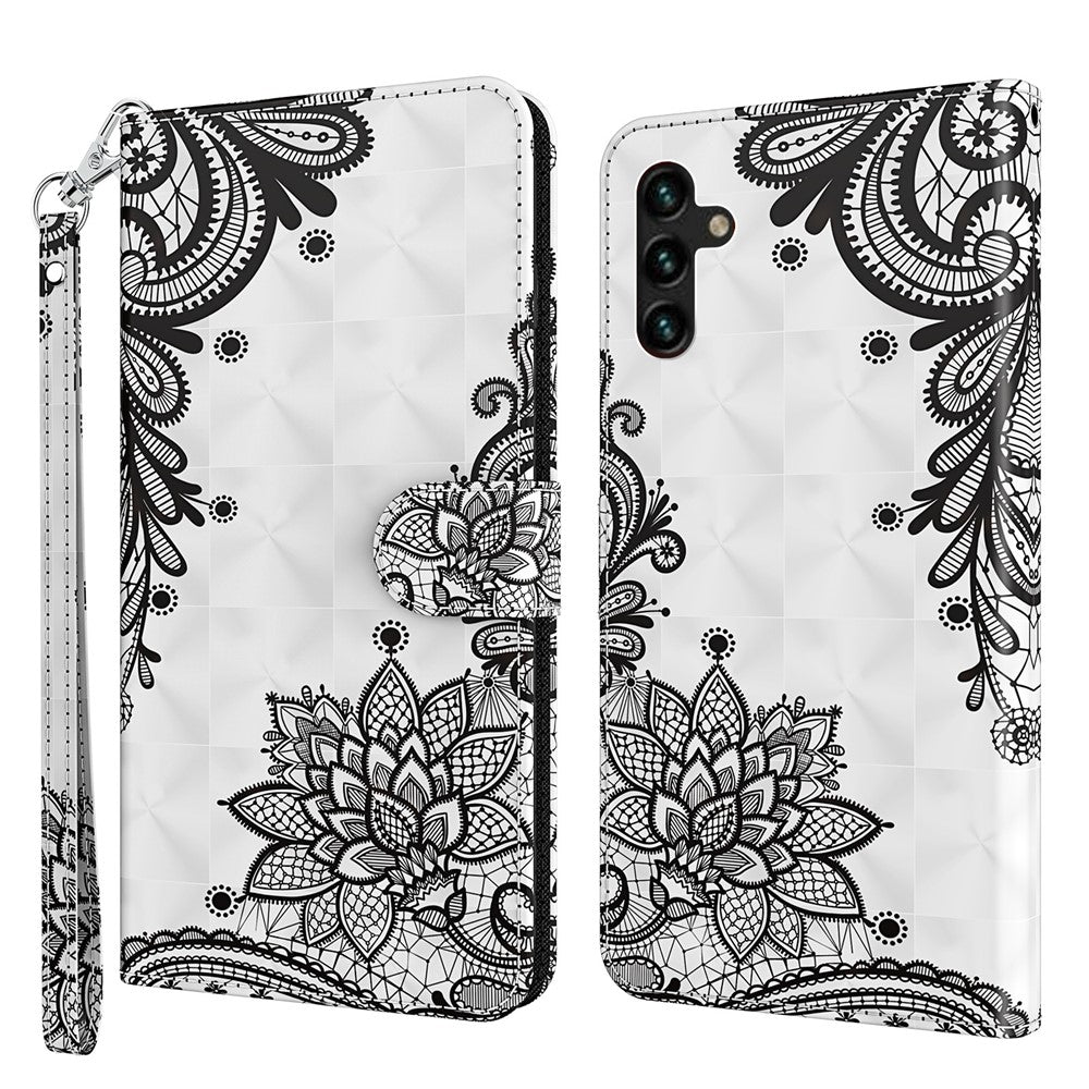 Folio Flip-plånboksfodral med 3D-mönstertryck i PU-läder och rem för Samsung Galaxy A13 5G / A04s 4G (164,7 mm)