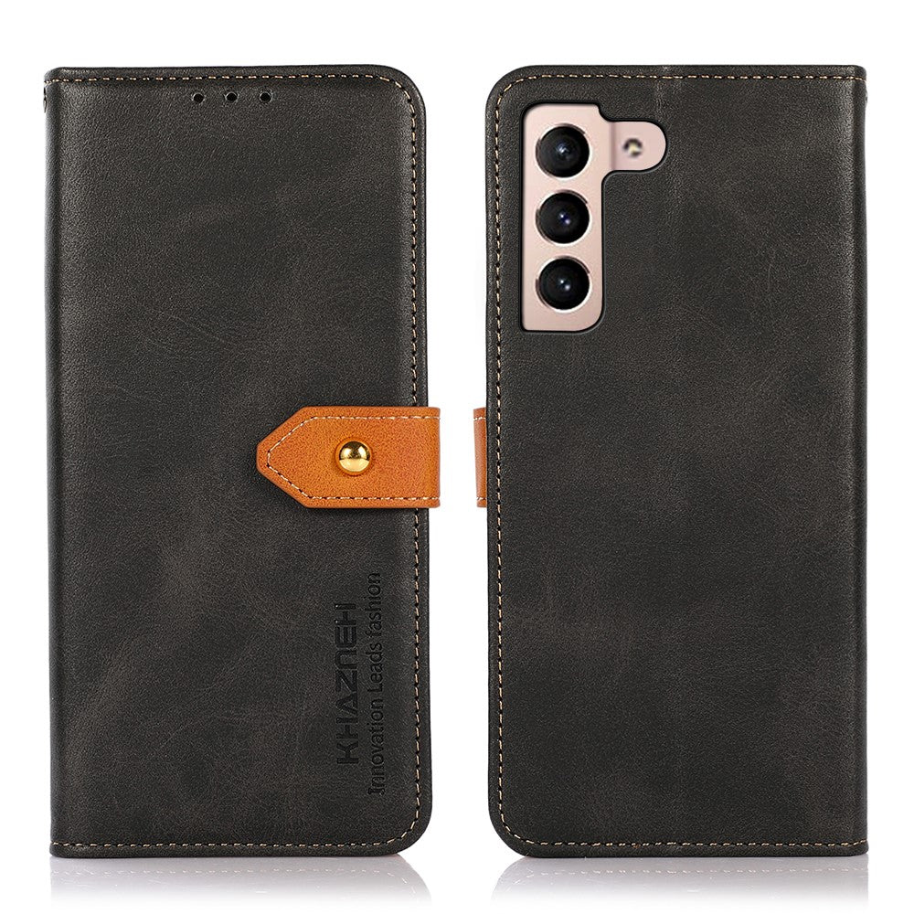 KHAZNEH Magnetic Golden Clasp PU Leather Stand Wallet Protective Cover for Samsung Galaxy S22 5G