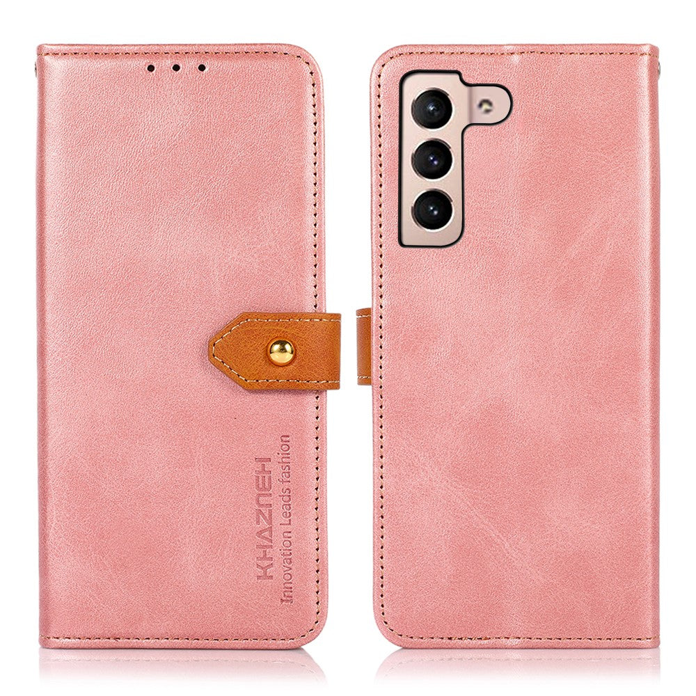 KHAZNEH Magnetic Golden Clasp PU Leather Stand Wallet Protective Cover for Samsung Galaxy S22 5G