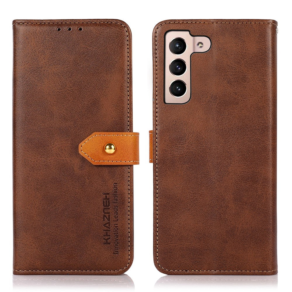 KHAZNEH Magnetic Golden Clasp PU Leather Stand Wallet Protective Cover for Samsung Galaxy S22 5G