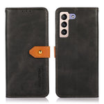 KHAZNEH Golden Magnetic Clasp Fully Wrapped PU Leather Stand Cover Wallet Phone Shell for Samsung Galaxy S22+ 5G