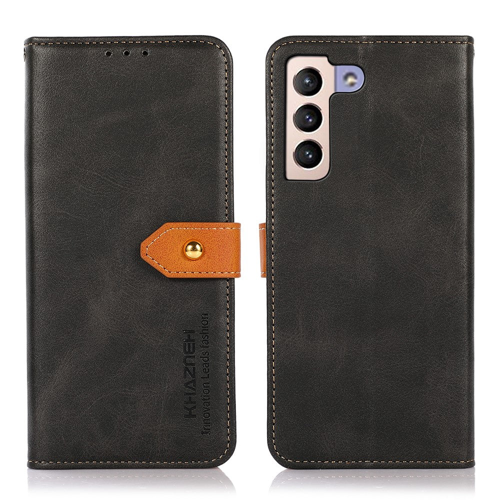 KHAZNEH Golden Magnetic Clasp Fully Wrapped PU Leather Stand Cover Wallet Phone Shell for Samsung Galaxy S22+ 5G
