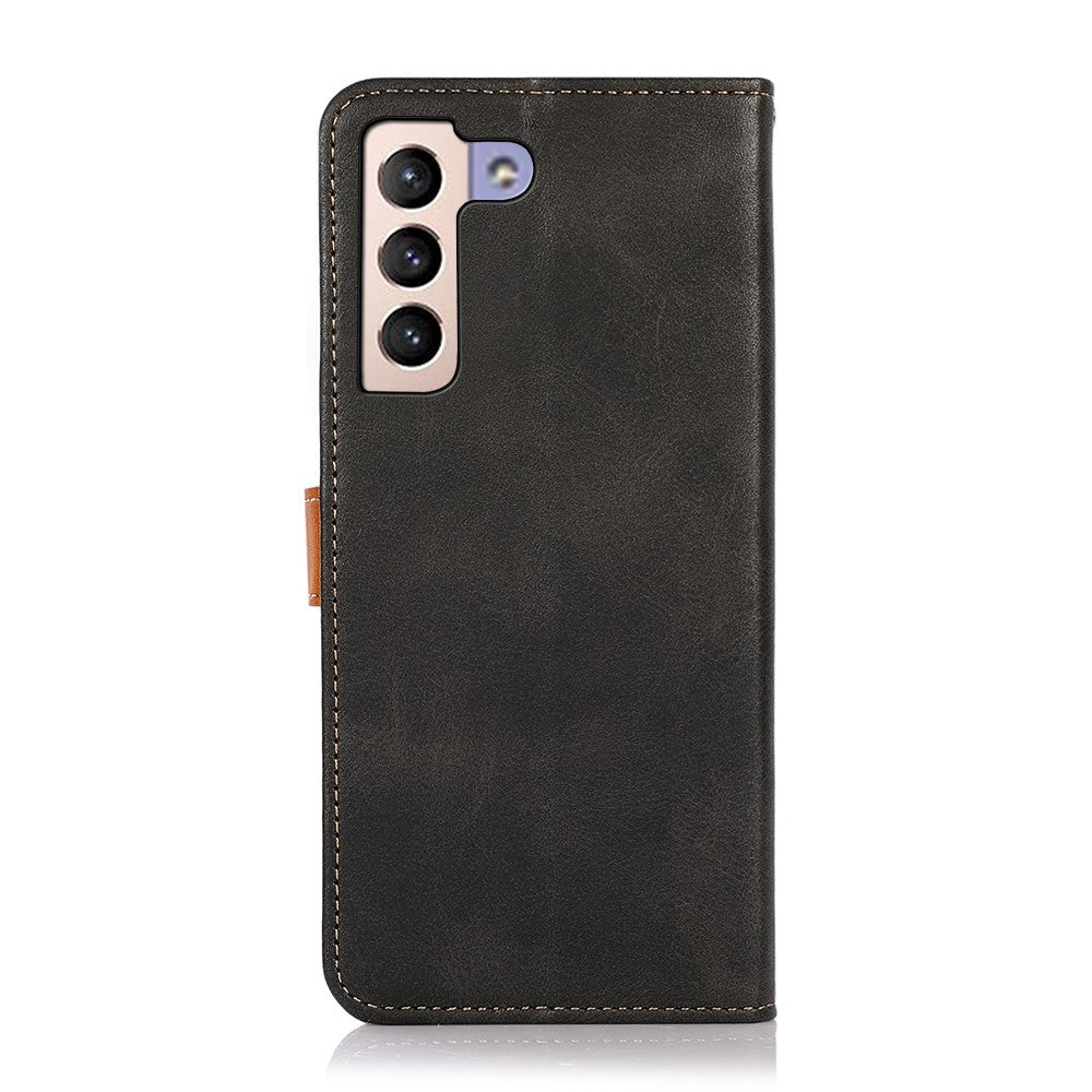KHAZNEH Golden Magnetic Clasp Fully Wrapped PU Leather Stand Cover Wallet Phone Shell for Samsung Galaxy S22+ 5G