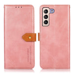 KHAZNEH Golden Magnetic Clasp Fully Wrapped PU Leather Stand Cover Wallet Phone Shell for Samsung Galaxy S22+ 5G