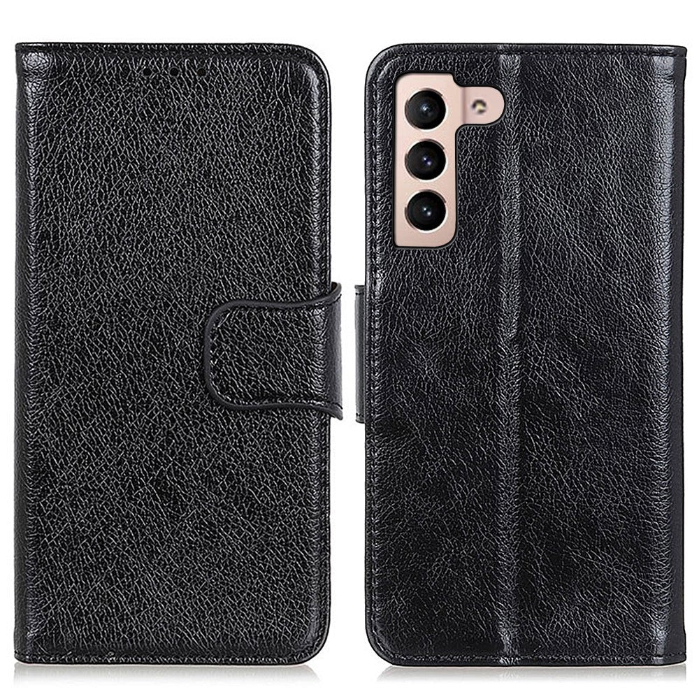 For Samsung Galaxy S22 5G Nappa Texture Split Leather Wallet Stand Flip Protective Cover with Magnetic Closure