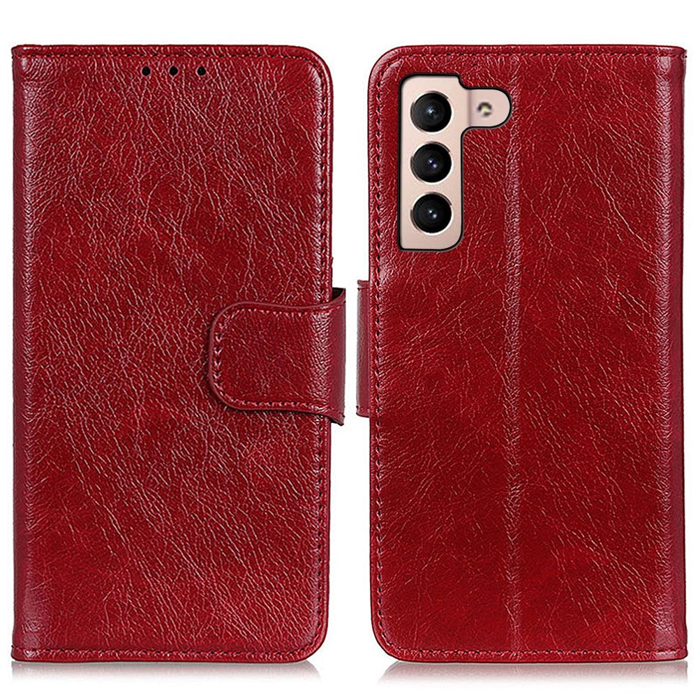 For Samsung Galaxy S22 5G Nappa Texture Split Leather Wallet Stand Flip Protective Cover with Magnetic Closure