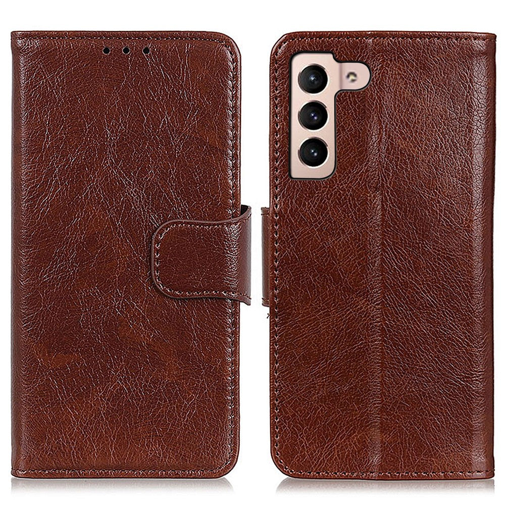 For Samsung Galaxy S22 5G Nappa Texture Split Leather Wallet Stand Flip Protective Cover with Magnetic Closure