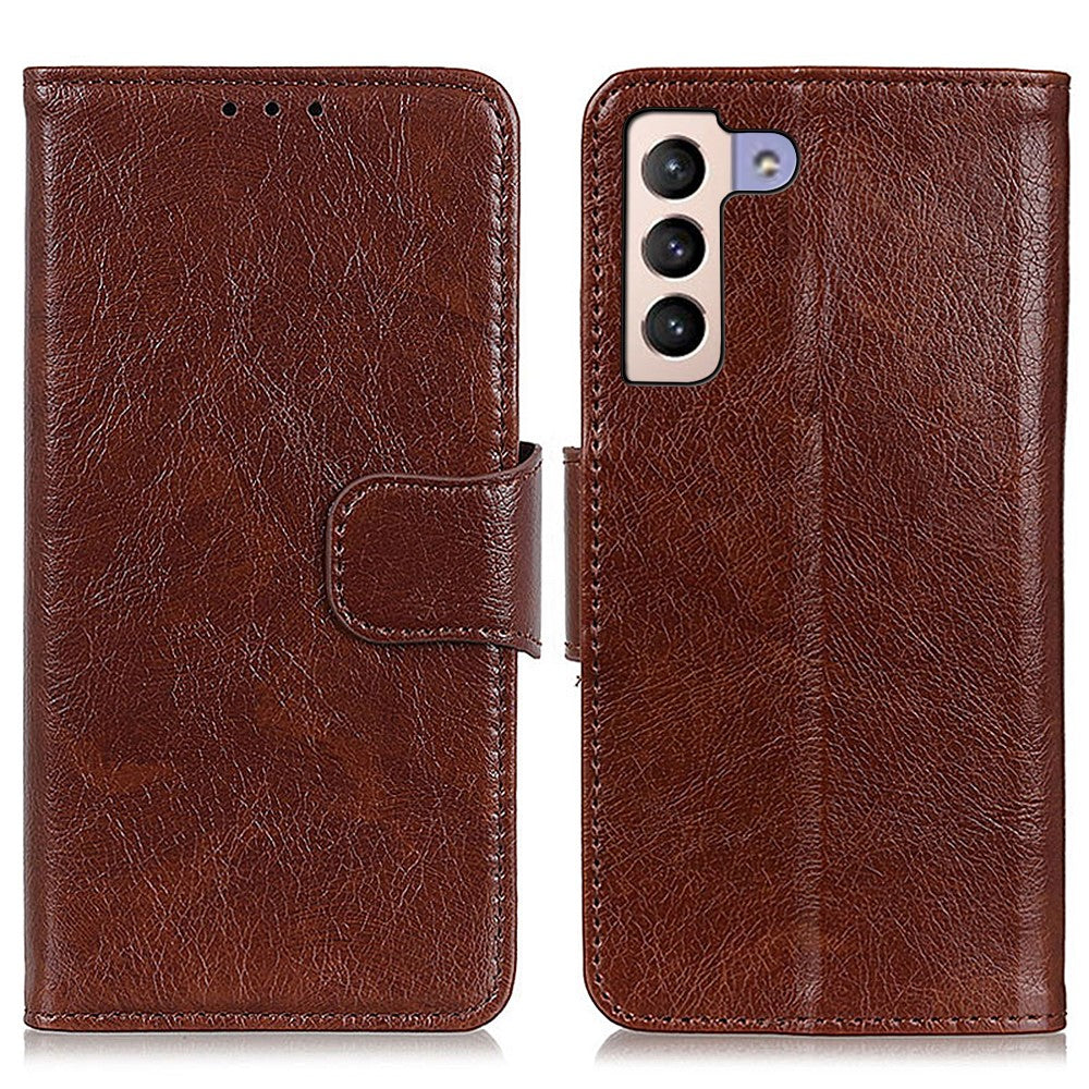 Split Leather Nappa Texture Wallet Stand Flip Protective Cover with Magnetic Closure for Samsung Galaxy S22+ 5G