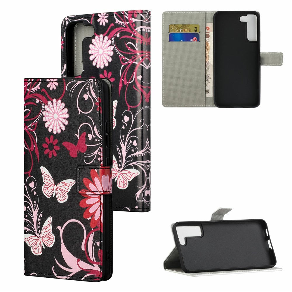 Magnetiskt spänne Mönstertryck PU-läder Plånboksfodral med stativ till Samsung Galaxy S22 5G