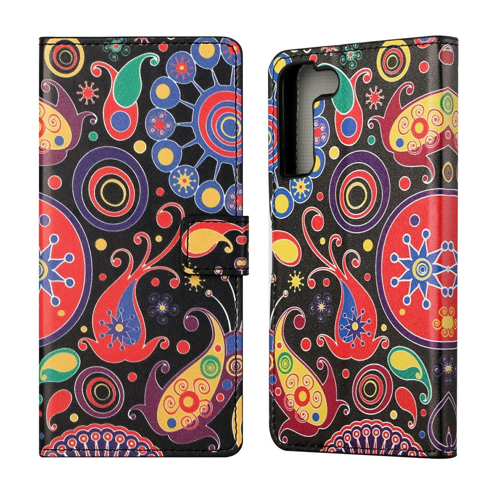 Magnetiskt spänne Mönstertryck PU-läder Plånboksfodral med stativ till Samsung Galaxy S22 5G