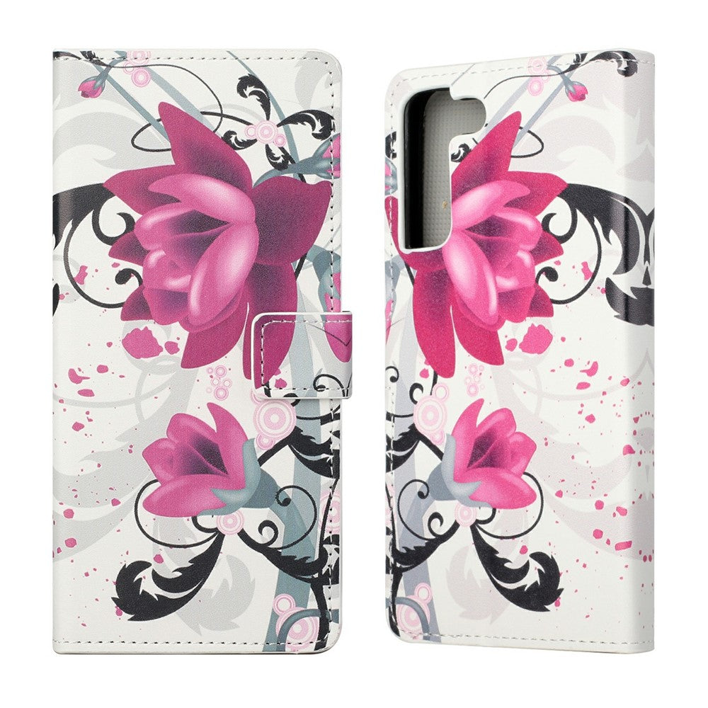 Magnetic Clasp Pattern Printing PU Leather Wallet Stand Phone Case Cover for Samsung Galaxy S22 5G