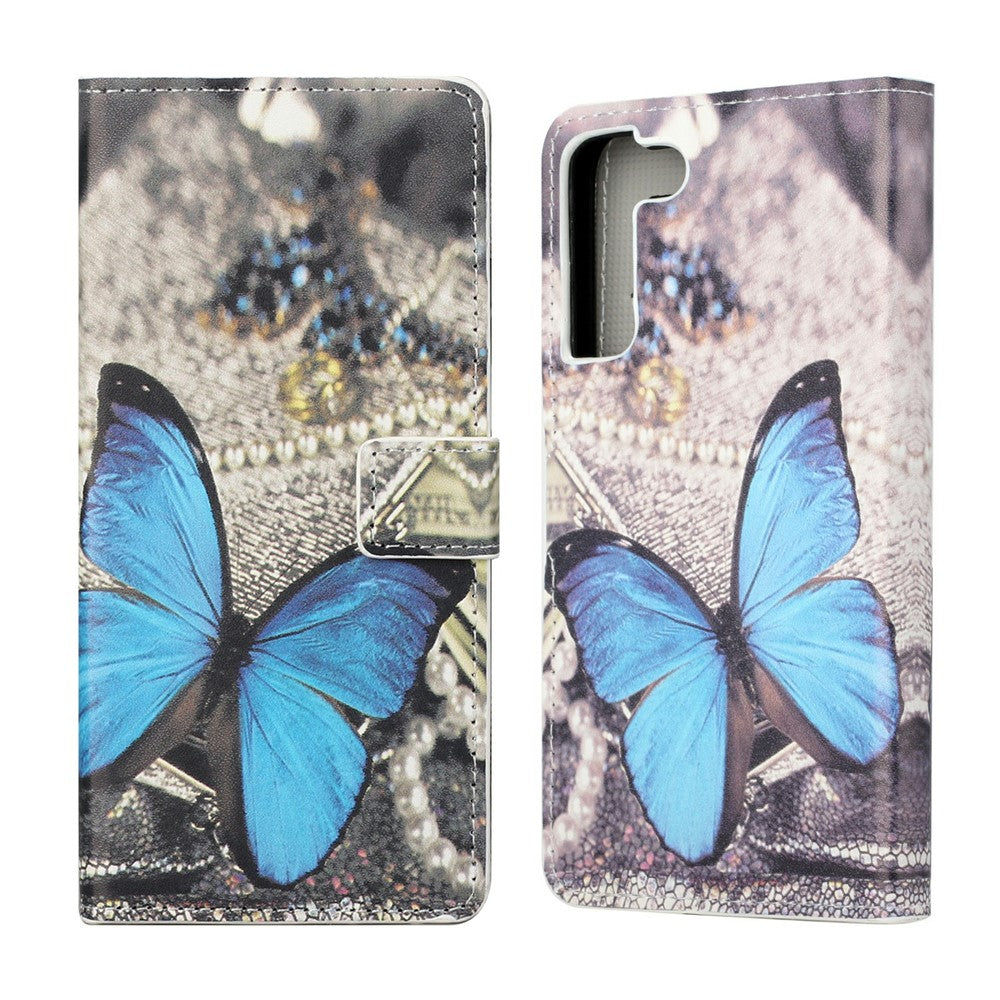 Magnetiskt spänne Mönstertryck PU-läder Plånboksfodral med stativ till Samsung Galaxy S22 5G