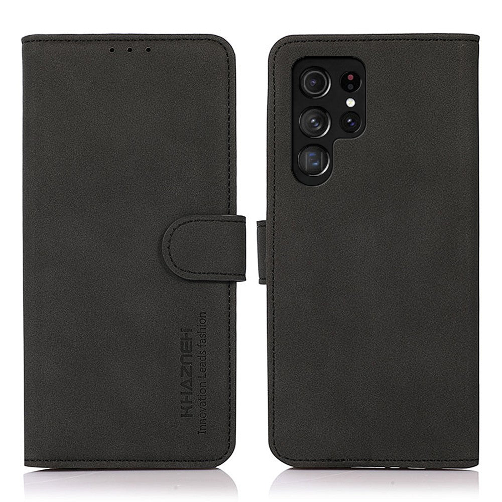 KHAZNEH Magnetic Closure Shockproof PU Leather Wallet Cover Stand Design Phone Case for Samsung Galaxy S22 Ultra 5G
