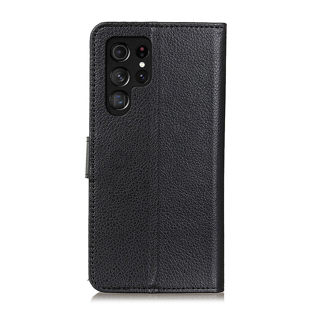 Litchi Texture All-inclusive Skyddande Läderfodral med Stativ till Samsung Galaxy S22 Ultra 5G