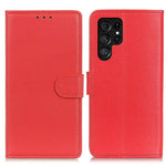 Litchi Texture All-inclusive Skyddande Läderfodral med Stativ till Samsung Galaxy S22 Ultra 5G