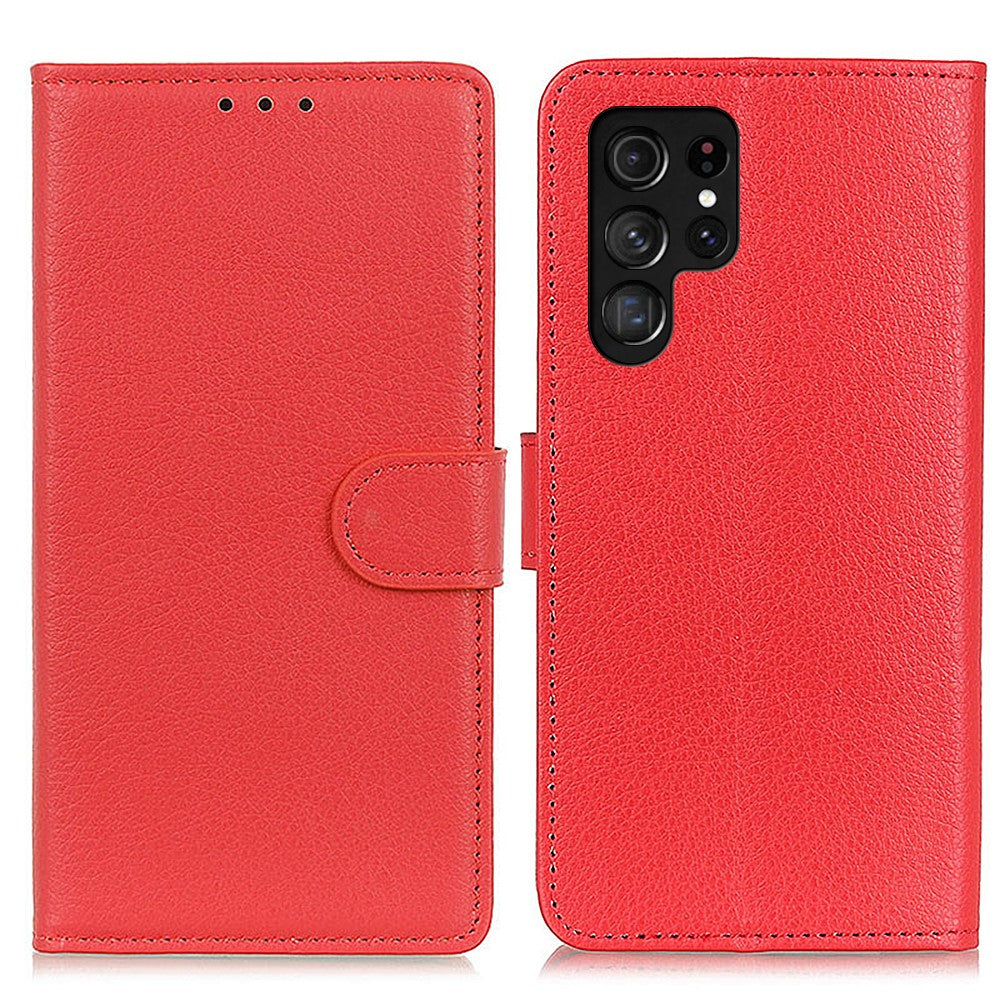 Litchi Texture All-inclusive Skyddande Läderfodral med Stativ till Samsung Galaxy S22 Ultra 5G